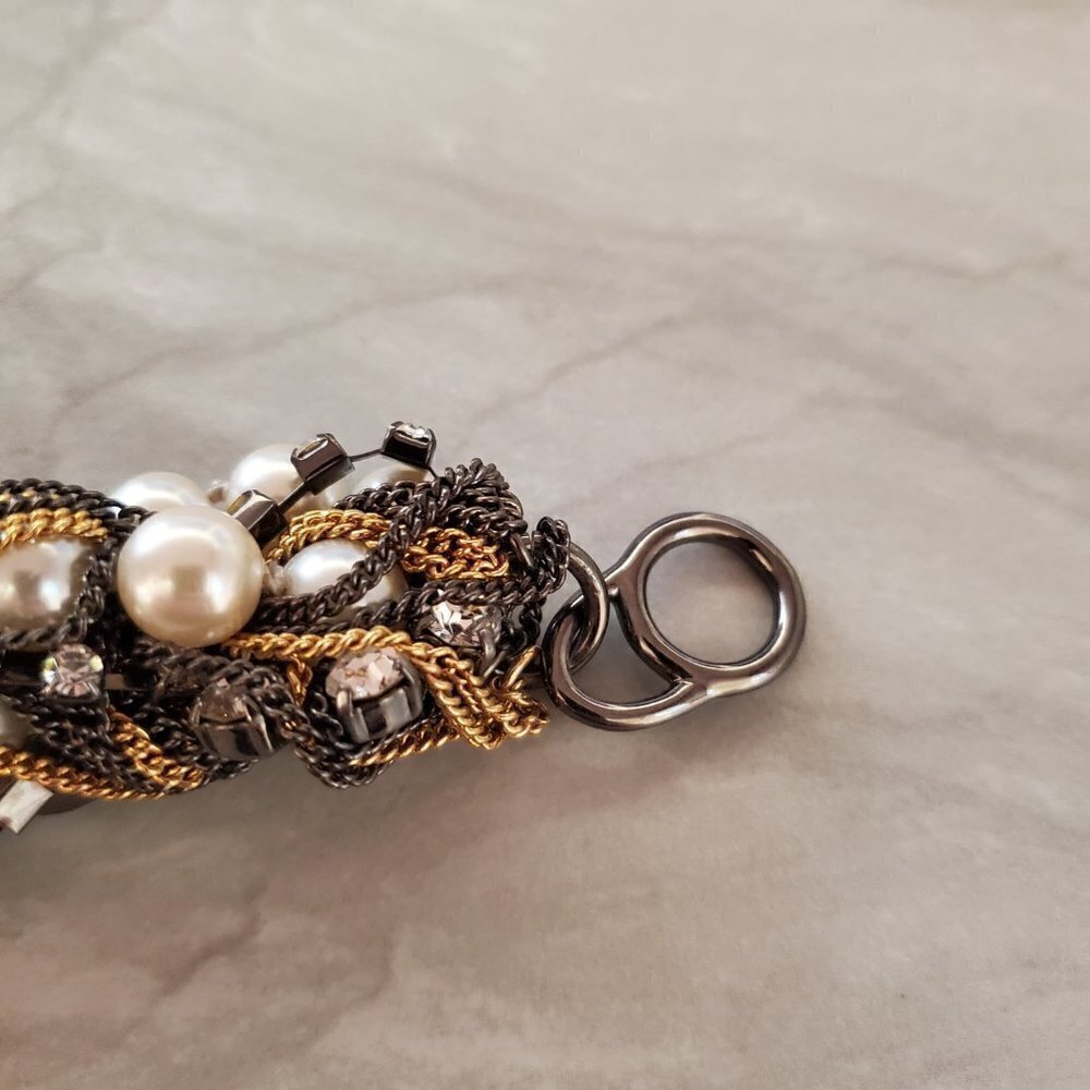 ✨ Vintage J.Crew Pearl Chain Twisted Rhinestones Crystals Statement Bracelet ✨ - Picture 11 of 12